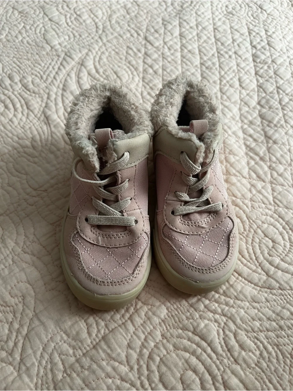 OshKosh B'gosh Pink Quilted Faux-Fur High-Top Sneakers